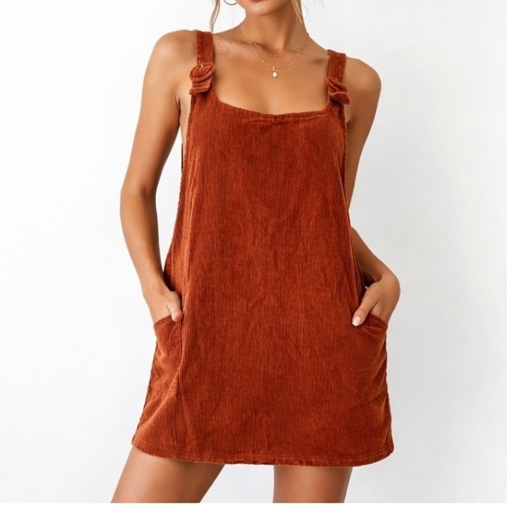 Truth NYC Corduroy Pinafore Dress Womens 2X Rust Orange Cotton Jumper Pockets